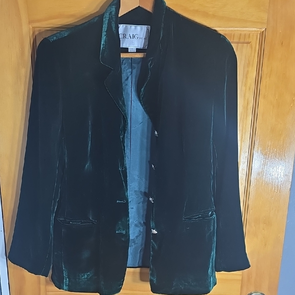 Velvet Jacket - Dark Green With Silver Hard Ware